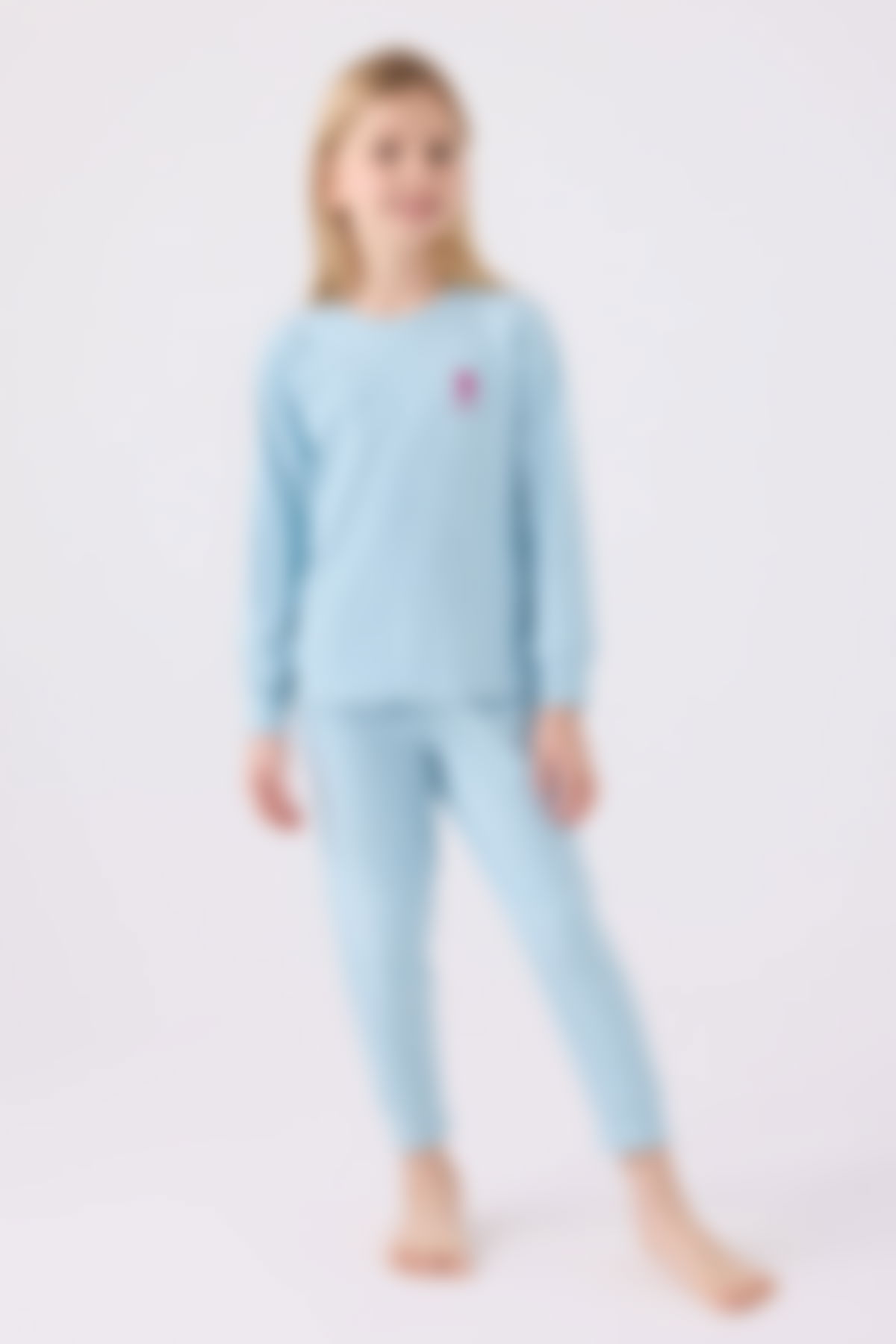 U.S. Polo Assn - U.S. Polo Assn Kız Çocuk Mavi Pijama Takımı
