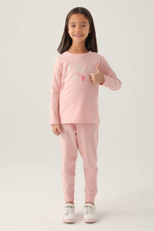 US Polo Assn Kız Çocuk Pembe Pijama Takımı