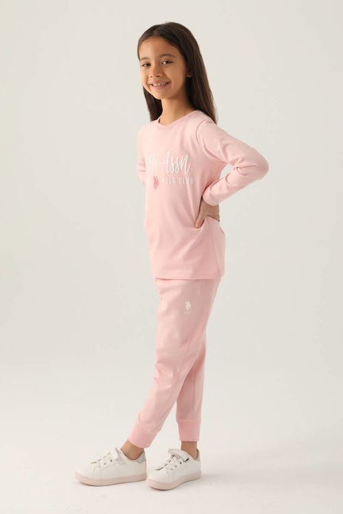 US Polo Assn Kız Çocuk Pembe Pijama Takımı