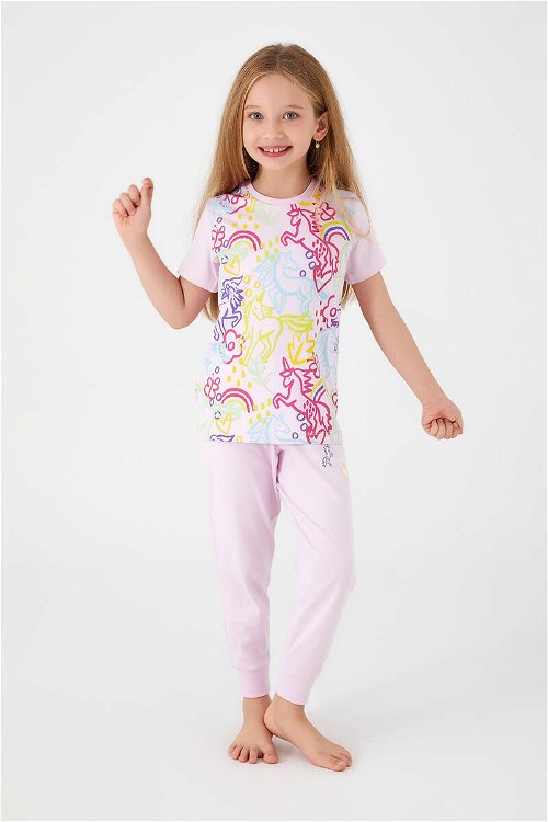 Rolypoly Unicorn Magic Gül Kurusu Kız Çocuk Kısa Kol Pijama Takım