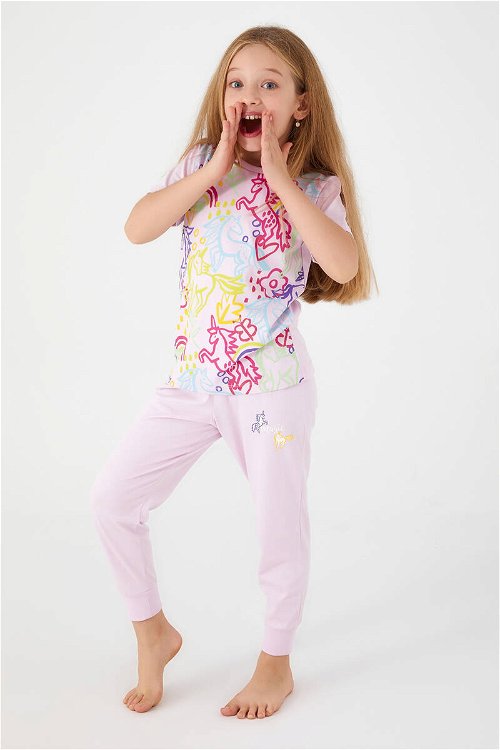 Rolypoly Unicorn Magic Gül Kurusu Kız Çocuk Kısa Kol Pijama Takım