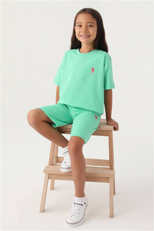 U.S. Polo Assn Lisanslı Simple Yeşil Kız Çocuk Bermuda Takım