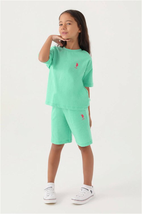 U.S. Polo Assn Lisanslı Simple Yeşil Kız Çocuk Bermuda Takım
