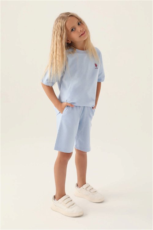 U.S. Polo Assn Lisanslı Simple Mavi Kız Çocuk Bermuda Takım