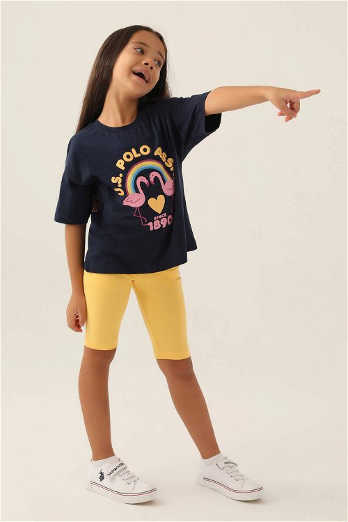 U.S. Polo Assn Lisanslı Rainbow Lacivert Kız Çocuk Bermuda Takım