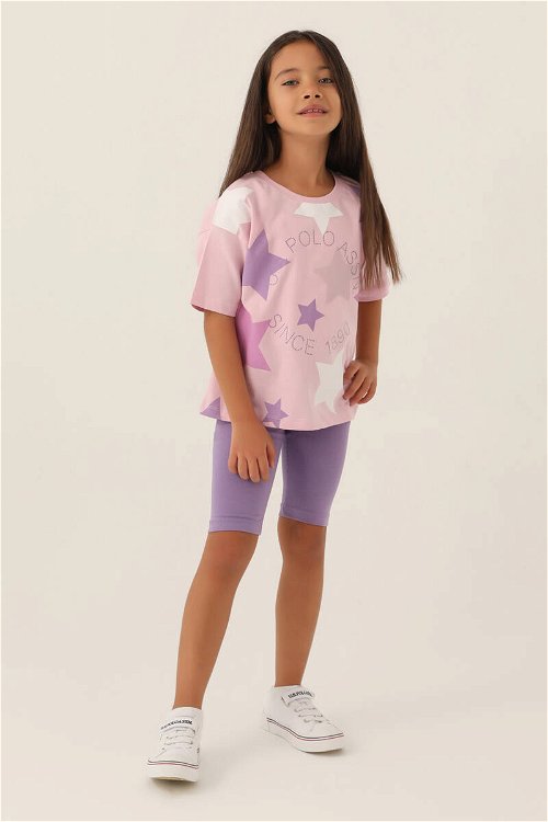 U.S. Polo Assn Lisanslı Starry Toz Pembe Kız Çocuk Bermuda Takım