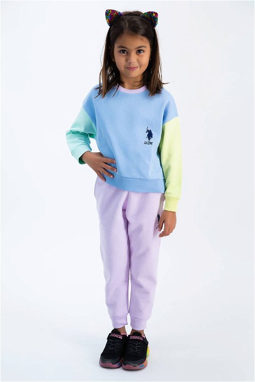 U.S. Polo Assn Bebek Mavisi Renkli Bloklu Kız Çocuk İkili Takım