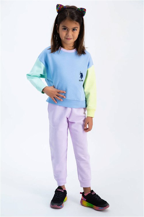 U.S. Polo Assn Bebek Mavisi Renkli Bloklu Kız Çocuk İkili Takım