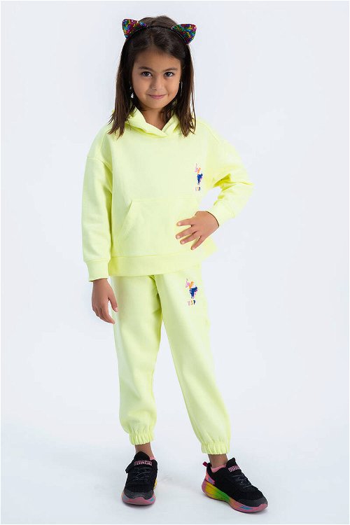 U.S Polo Assn Kız Çocuk Basic Neon Sarı Kapüşonlu İkili Takım