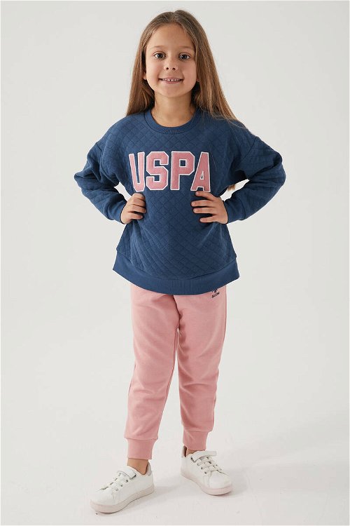 U.S. Polo Assn Plaid Mavi Kız Çocuk Eşofman Takımı