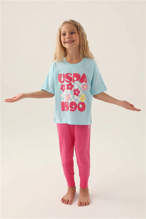 U.S. Polo Assn Lisanslı Printed Açık Mavi Kız Çocuk Pijama Takımı