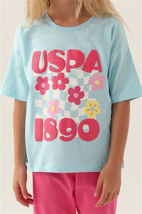 U.S. Polo Assn Lisanslı Printed Açık Mavi Kız Çocuk Pijama Takımı