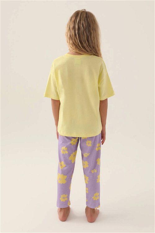 U.S. Polo Assn Lisanslı Floral Pattern Açık Sarı Kız Çocuk Pijama Takımı