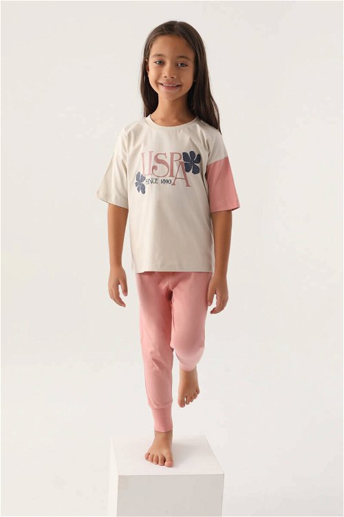 U.S. Polo Assn Lisanslı Rose Bej Kız Çocuk Pijama Takımı