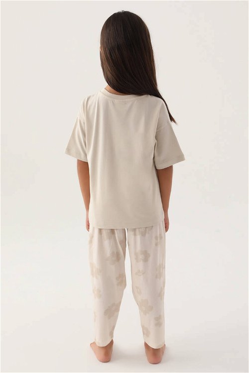 U.S. Polo Assn Lisanslı Floral Pattern Bej Kız Çocuk Pijama Takımı