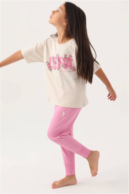U.S. Polo Assn Lisanslı Daisy Bej Kız Çocuk Pijama Takımı