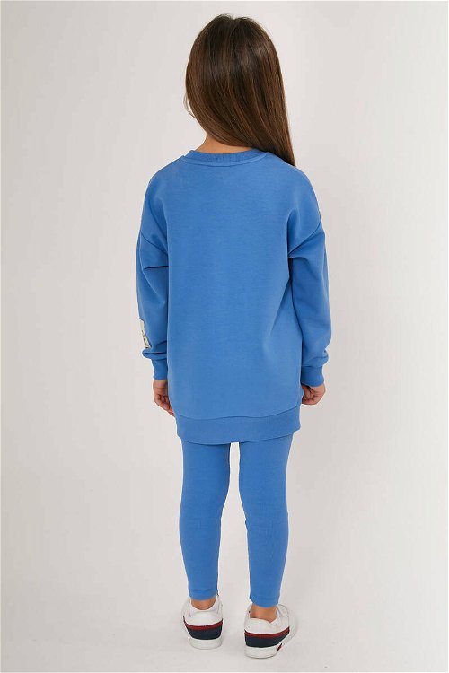U.S. Polo Assn Shiny Mavi Kız Çocuk Uzun Kol Tayt Takım