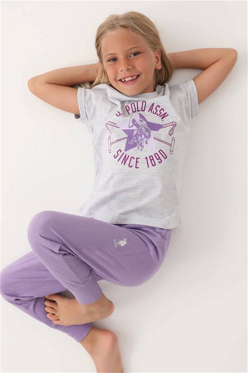 U.S. Polo Assn Lisanslı Starry Kar Melanj Kız Çocuk Pijama Takımı