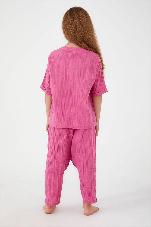 U.S. Polo Assn Thin Strip Fuşya Kız Çocuk Kısa Kol Pijama Takım
