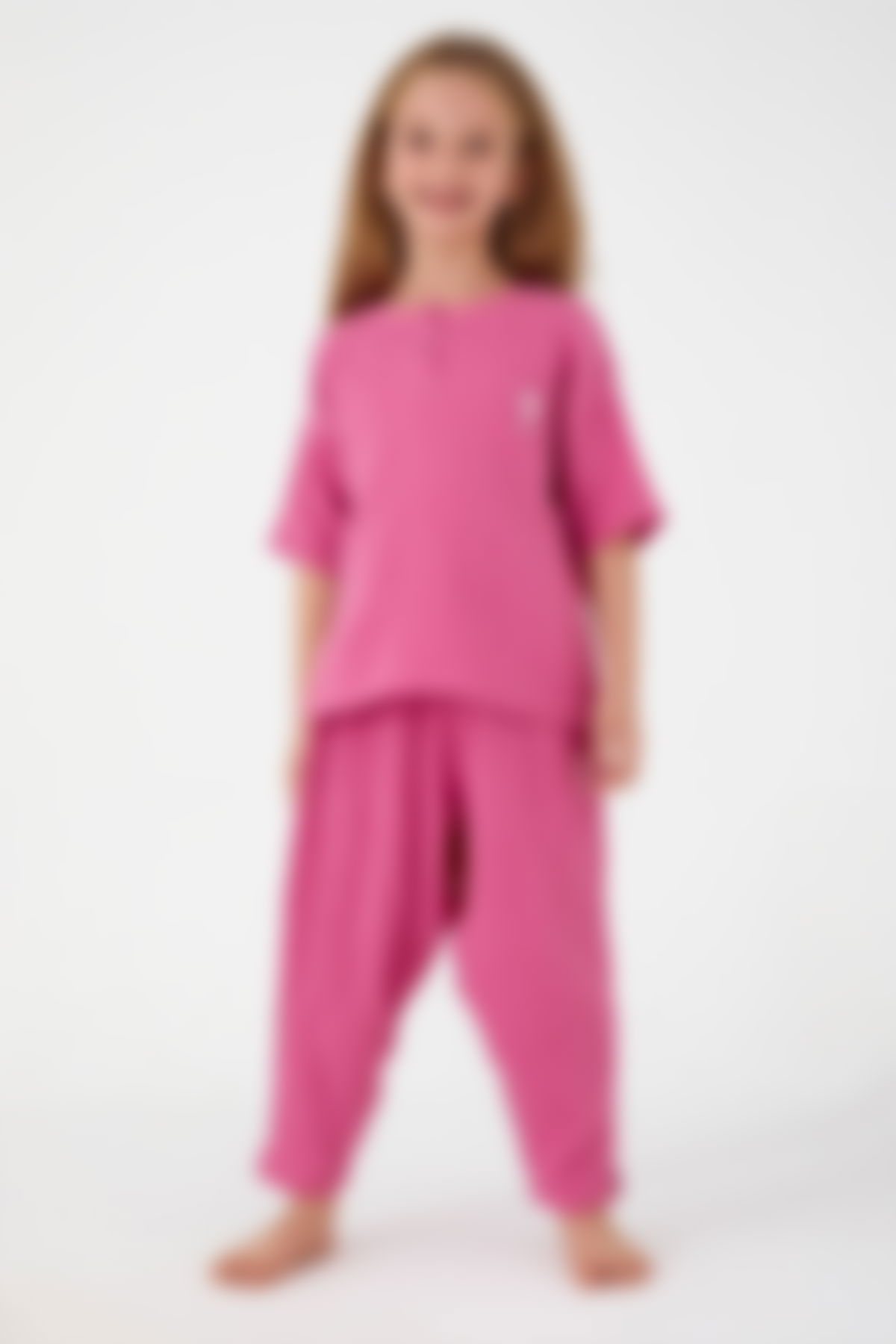 U.S. Polo Assn - U.S. Polo Assn Thin Strip Fuşya Kız Çocuk Kısa Kol Pijama Takım