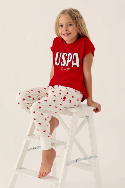 U.S. Polo Assn Lisanslı Text Printed Kırmızı Kız Çocuk Pijama Takımı