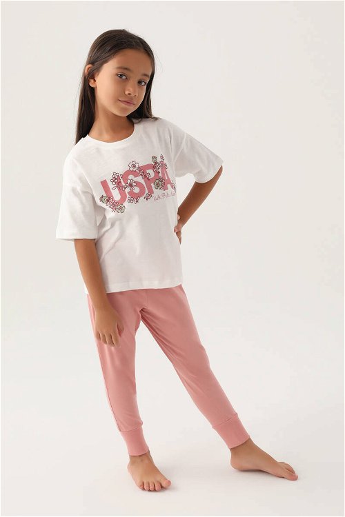 U.S. Polo Assn Lisanslı Daisy Krem Kız Çocuk Pijama Takımı