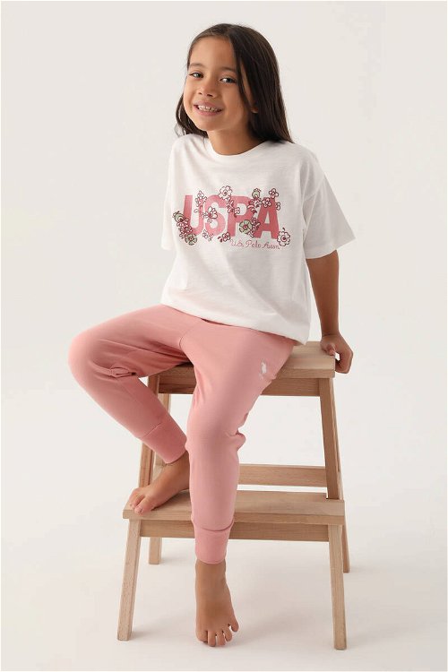 U.S. Polo Assn Lisanslı Daisy Krem Kız Çocuk Pijama Takımı