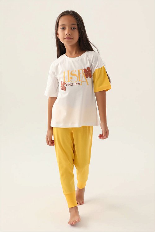 U.S. Polo Assn Lisanslı Rose Krem Kız Çocuk Pijama Takımı