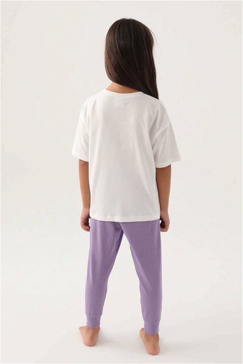 U.S. Polo Assn Lisanslı Floral Text Krem Kız Çocuk Pijama Takımı