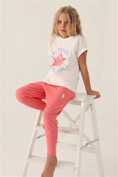 U.S. Polo Assn Lisanslı Starry Krem Kız Çocuk Pijama Takımı