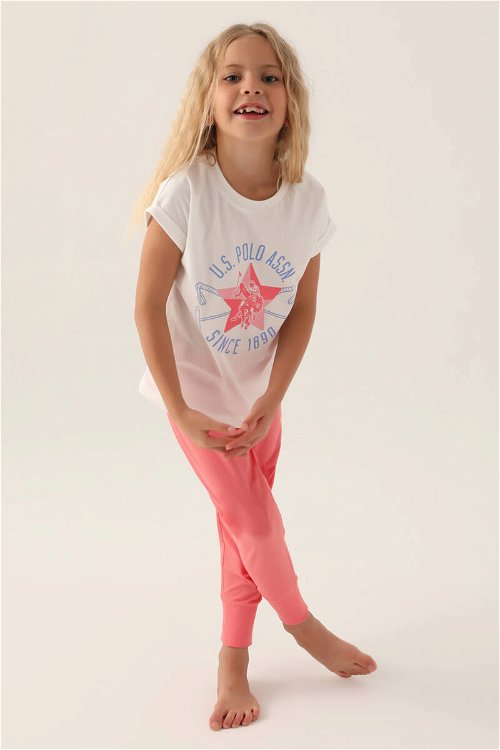 U.S. Polo Assn Lisanslı Starry Krem Kız Çocuk Pijama Takımı
