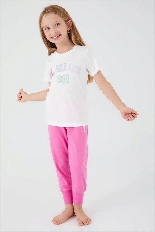 U.S. Polo Assn Bead Detail Krem Kız Çocuk Kısa Kol Pijama Takım