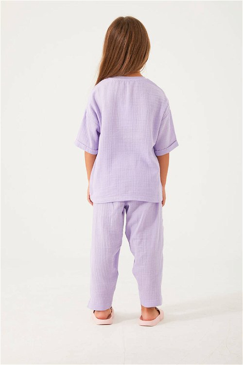 U.S. Polo Assn Thin Strip Lila Kız Çocuk Kısa Kol Pijama Takım