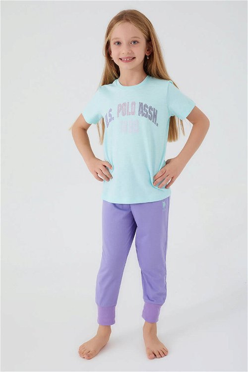 U.S. Polo Assn Bead Detail Turkuaz Kız Çocuk Kısa Kol Pijama Takım