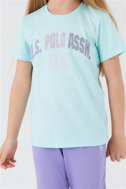 U.S. Polo Assn Bead Detail Turkuaz Kız Çocuk Kısa Kol Pijama Takım