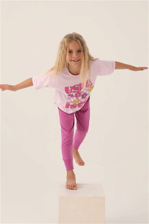 U.S. Polo Assn Lisanslı Printed Mor Kız Çocuk Pijama Takımı