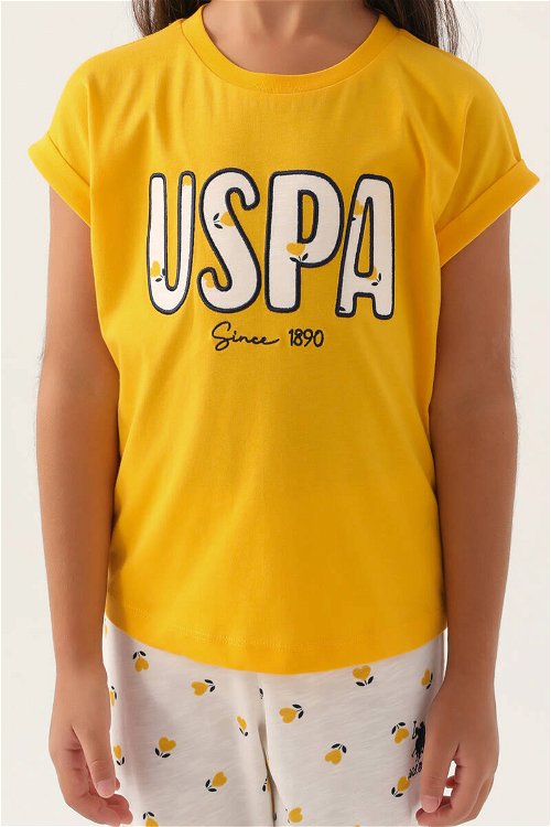 U.S. Polo Assn Lisanslı Text Printed Sarı Kız Çocuk Pijama Takımı