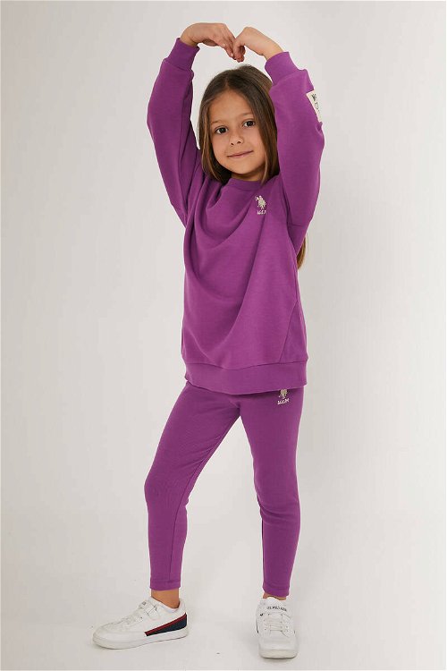 U.S. Polo Assn Shiny Girl Mor Kız Çocuk Uzun Kol Pijama Takım