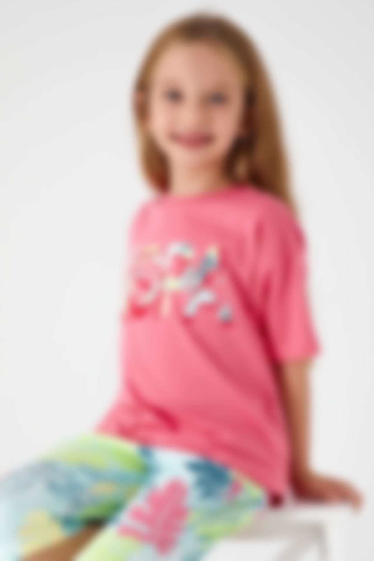 U.S. Polo Assn - U.S. Polo Assn Sweet Pomegranate Flower Pembe Kız Çocuk Kapri Takım