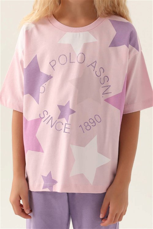 U.S. Polo Assn Lisanslı Star Printed Toz Pembe Kız Çocuk Kapri Takım