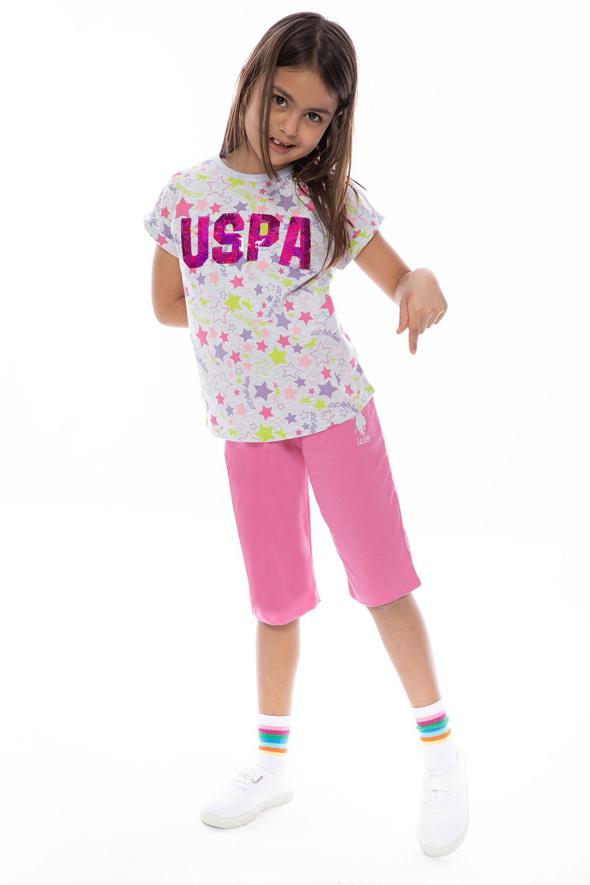 U.S. Polo Assn - U.S. Polo Assn Kids Kız Çocuk Gri Kapri Takımı (1)