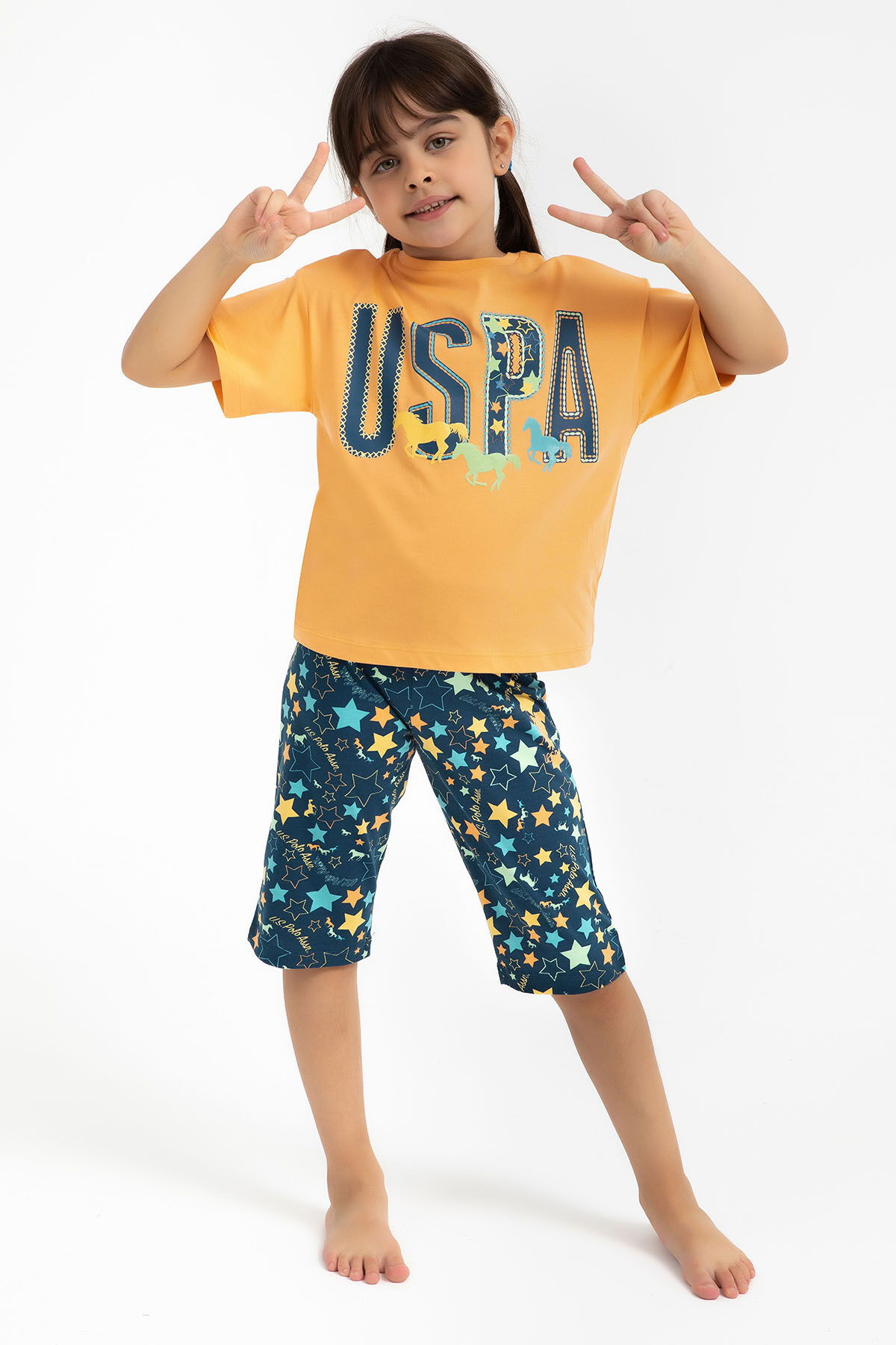 U.S. Polo Assn - U.S. Polo Assn Kız Çocuk Turuncu Kapri Takımı (1)