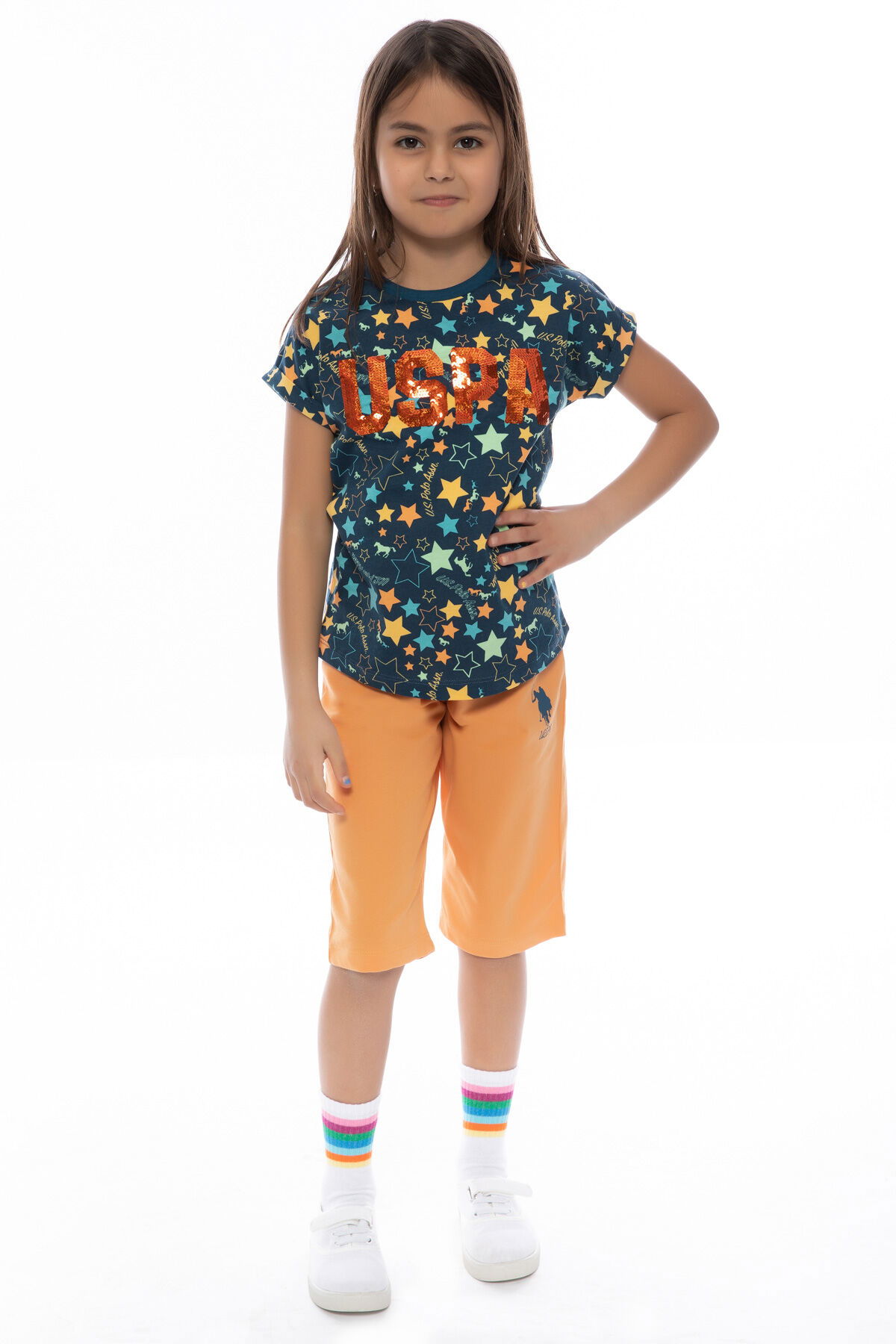 U.S. Polo Assn - U.S. Polo Assn Kids Kız Çocuk Siyah Kapri Takımı