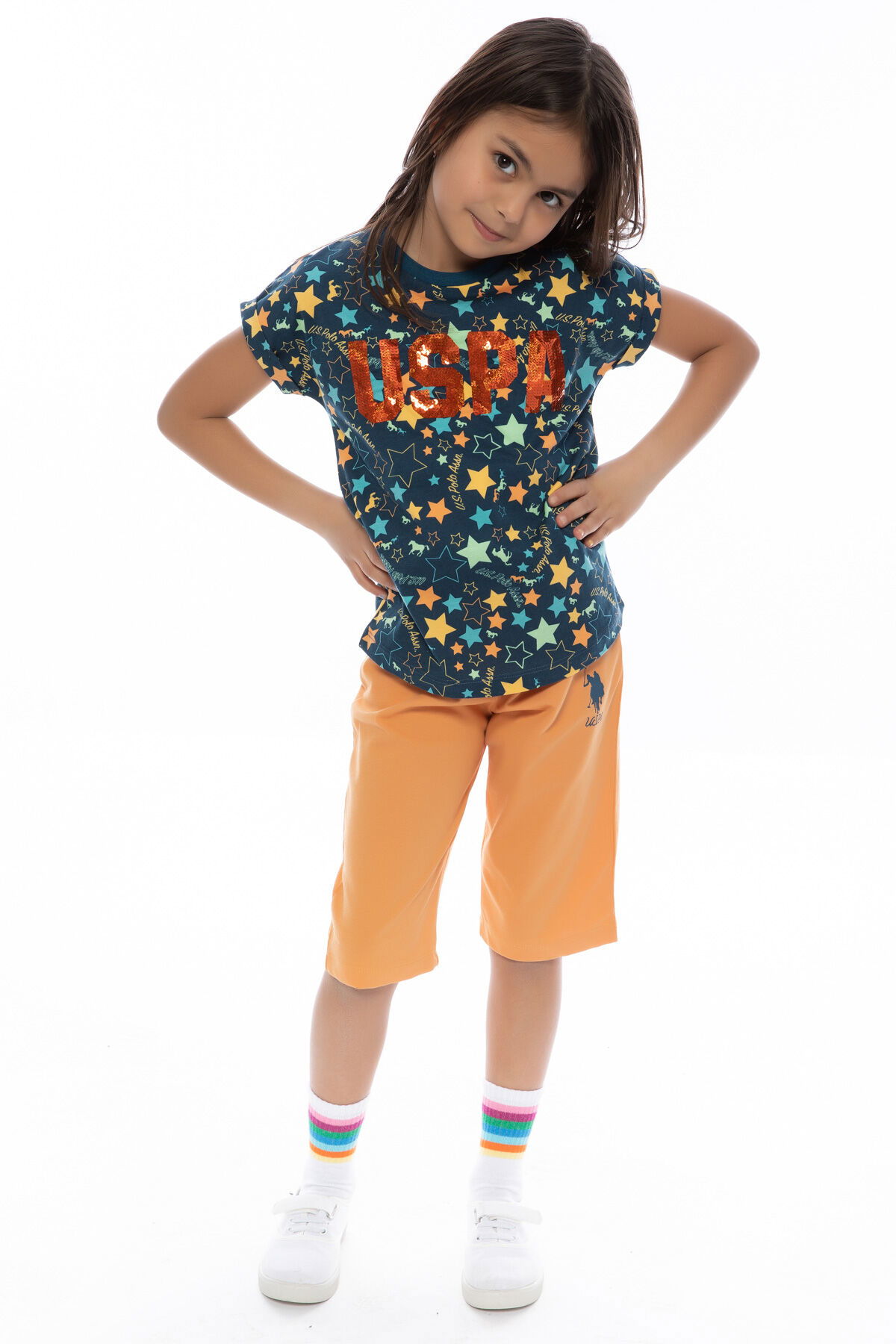 U.S. Polo Assn - U.S. Polo Assn Kids Kız Çocuk Siyah Kapri Takımı (1)