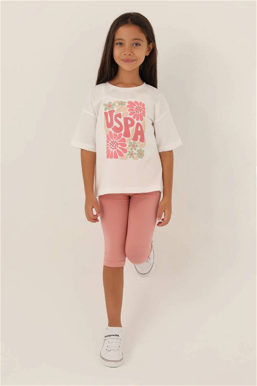 U.S. Polo Assn Lisanslı Flower Krem Kız Çocuk Kapri Takım
