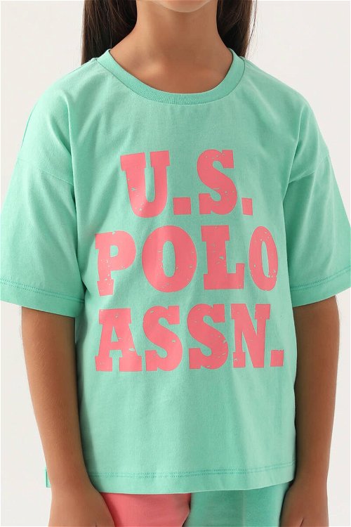 U.S. Polo Assn Lisanslı Bicolor Yeşil Kız Çocuk Şort Takım