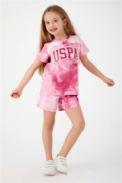 U.S. Polo Assn Pink Font Detail Açık Beyazkız Çocuk Şort Takım