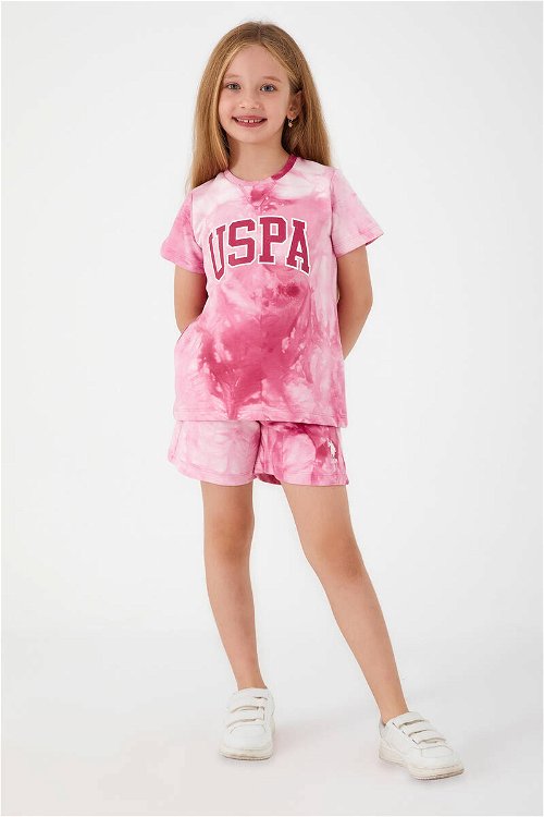 U.S. Polo Assn Pink Font Detail Açık Beyazkız Çocuk Şort Takım