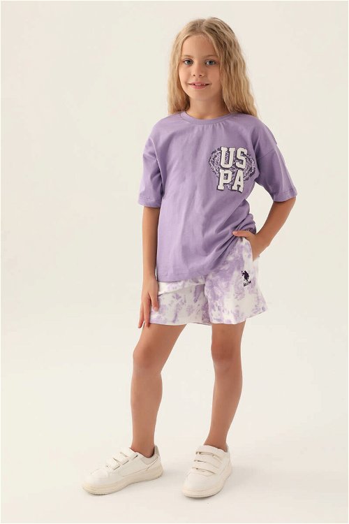 U.S. Polo Assn Lisanslı Heart Printed Mor Kız Çocuk Şort Takım
