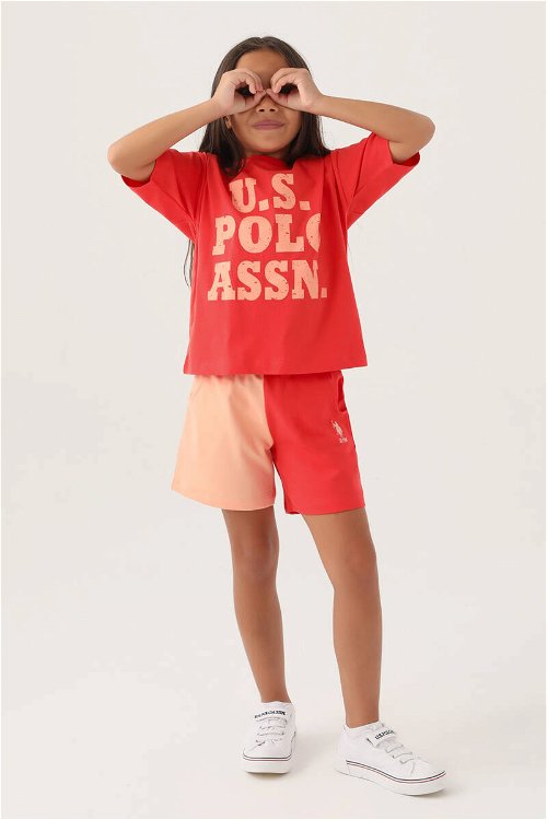 U.S. Polo Assn Lisanslı Bicolor Nar Kız Çocuk Şort Takım